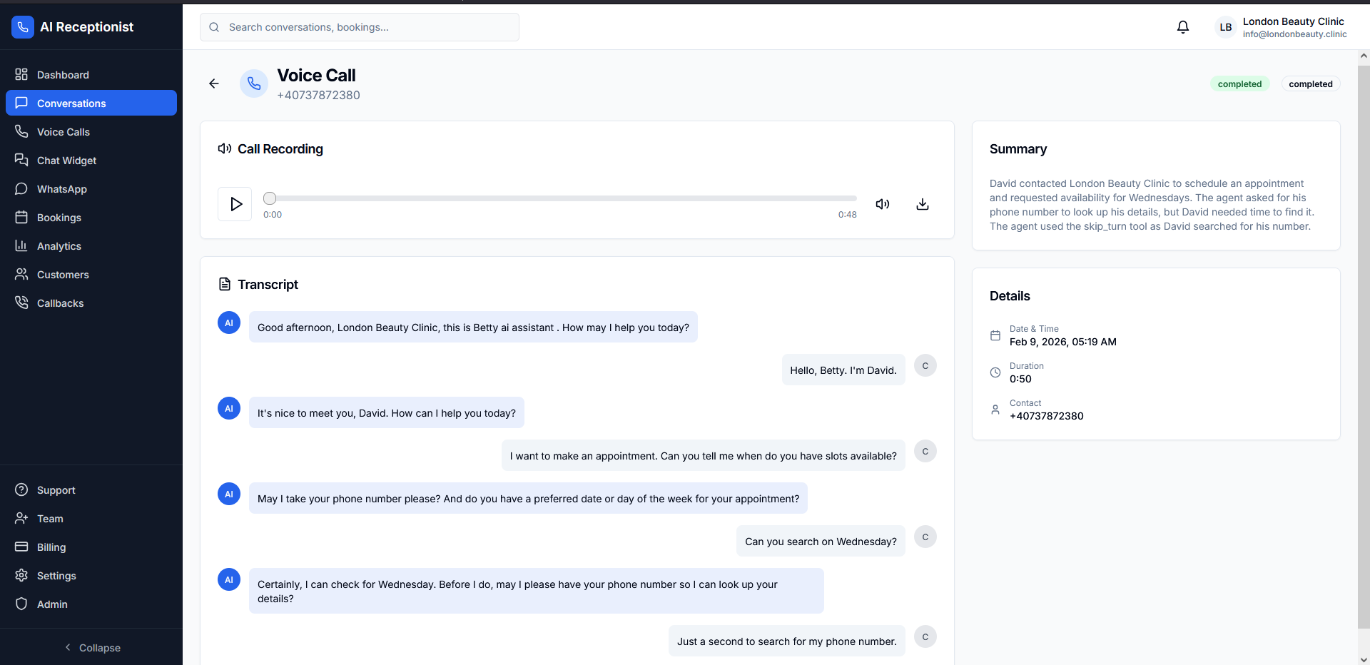 Registo de chamadas de voz